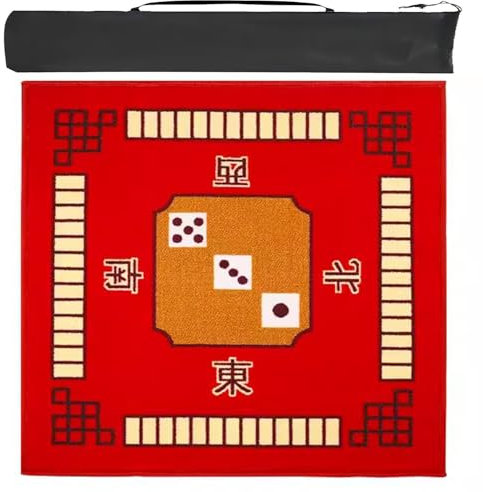 MOOFUT Thickened Mahjong Mat With Instruction, Anti Slip Noise Reduction Card Playing Mat, Roll-up Gaming Mat With Carrying Bag (Color : Red, Size : 30.7x30.7inch)
