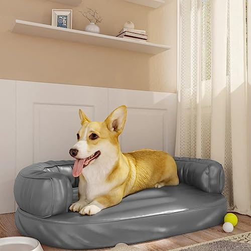 SMTSEC Ergonomisches Hundebett aus Schaumstoff, grau, 75 x 53 cm, Kunstleder
