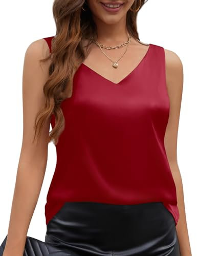 CMTOP Canotta Donna Estiva Canottiera Donna Elegante Senza Maniche Canotta Raso Sottogiacca Estiva Scollo a V Canotta Camicia Sexy Bluse Casual Canotte Top(Rosso, M)