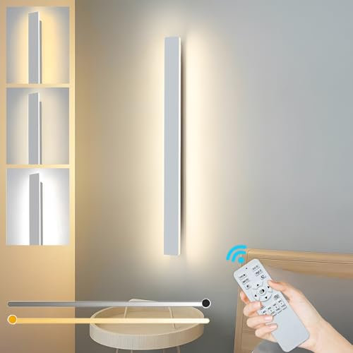 ZTWLEED LED Wandleuchte Innen Dimmbar,32W Wandlampe mit Fernbedienung 2.4GHz,10-100% Helligkeitseinstellung Wandbeleuchtung für Schlafzimmer Wohnzimmer Korridor Treppenhaus,Weiß 80CM 110-240V