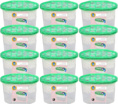 Top Home Solutions® Interior Dehumidifiers Disposable - Pack of 12 Damp Absorber 500 ml, Moisture Absorber For Bedroom, Bathroom, Wardrobe, Kitchen, Caravan, Office, Basement