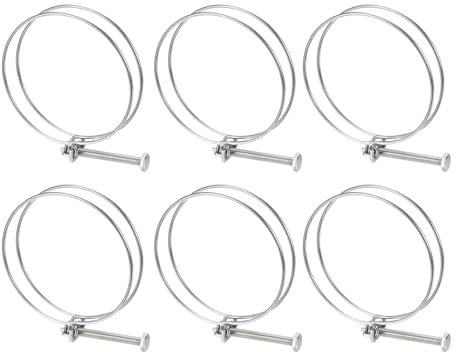 sourcing map 6Pcs Double Wire Hose Clamp, 98-105mm Adjustable Stainless Steel Wire Hose Clips with M8 Bolt for Dust Collection Hose, Pump Hose Pipe