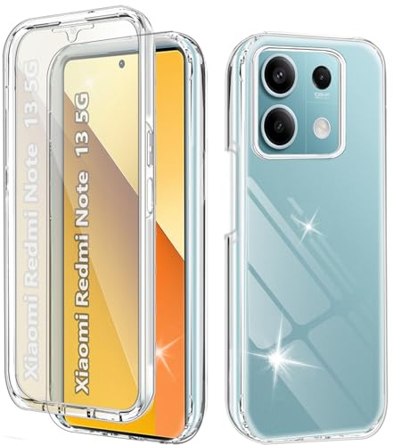 Hülle für Redmi Note 13 5G (Nicht für Note 13 4G) 360 Grad Stoßfest Schutzhülle Rundumschutz Cover Case mit Eingebautem Displayschutz Robust Durchsichtig Handyhülle für Xiaomi Redmi Note 13 5G, Clear