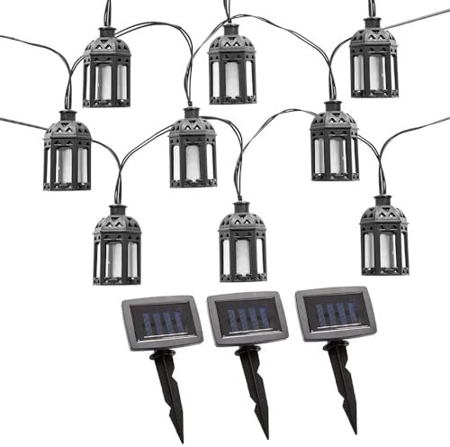 Nowa Lichterkette Solarleuchten Aussen LED Solarlampe Gartenlampe Dekoration in Laternenform, Kunststoff schwarz, 30x LED warmweiß, L 200 cm