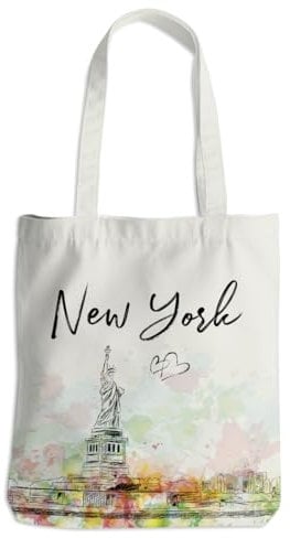 jealance Aquarell-Einkaufstasche, Motiv: New York, Paris, Chicago, Nashville, Italien, Kalifornien, Liebhaber, Strandtasche, Reise-Souvenir, Geschenk, Farbe New York, 13.8x 16inch