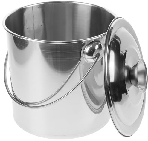 POPETPOP Stainless Steel Bucket with Lid and Handle Storage Jug for Grease and Flour Capacity Transport Container for Kitchen Use