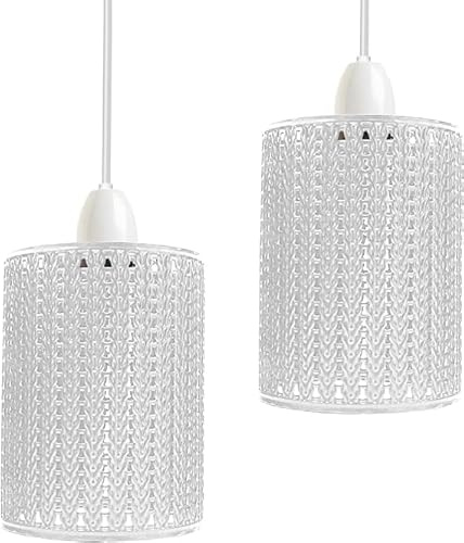 DC VOLTAGE 2 Pack of Pendant Light Shade Metal Drum Shaped Wire Cage Industrial Easy fit Ceiling Indoor Lampshade for Kitchen Living Room Corridor (White)