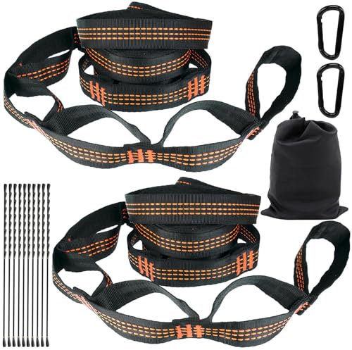GOMETY Hängematte Befestigungs Set, 2 Hängematte Gurte + 2 Karabiner + Transportbeutel, 300cm Hängematten Befestigungs mit 10 Schlaufen Bis 300kg für Camping Outdoor Reise Schaukel Baum Befestigung