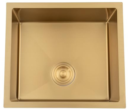 Fregadero de cocina de 50 x 45 cm, acero inoxidable dorado, con filtro de drenaje, 1 lavabo para encimeras e instalación integrada, para cocinas abiertas, bares, islas centrales, balcones