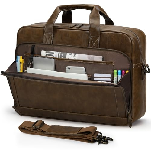RAINSMORE Borsa da uomo in pelle per computer portatile, 40,6 cm, borsa a tracolla
