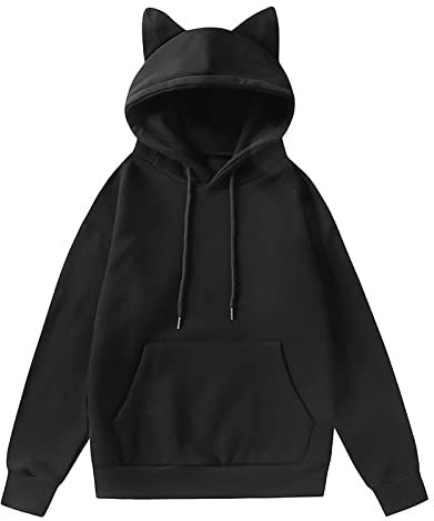 Cat Ears Hoodie Damen Coole Klamotten Für Jugendliche Mädchen, Katzen Pullover Mädchen Kawaii Cat Hoodie Mit Katze Ohren Sweatshirt Oberteile Druck Langarmshirt Gothic Tops Bluse