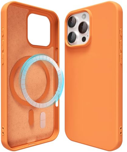 oakxco Silicone Case for iPhone 16 Pro Max Compatible with Magsafe Magnetic Wireless Charging, Slim Thin Soft Rubber Gel with Magnet, Matte TPU Mag Cover for Women Men, Orange