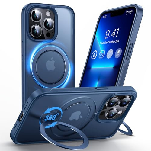 Anqrp 360° ALL-in-ONE Stand Case for iPhone 13 Pro Case with Rotatable Magnetic KickStand Ring Holder, Compatible with MagSafe, Shockproof Translucent Matte Phone Cover for iPhone 13 Pro, Blue