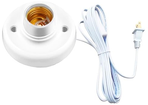 15ft Light Socket with Cord E26/ E27 Light Bulb Socket with On/Off Switch Hanging Light Cord Extension,for Balcony, Garage Installation Lighting