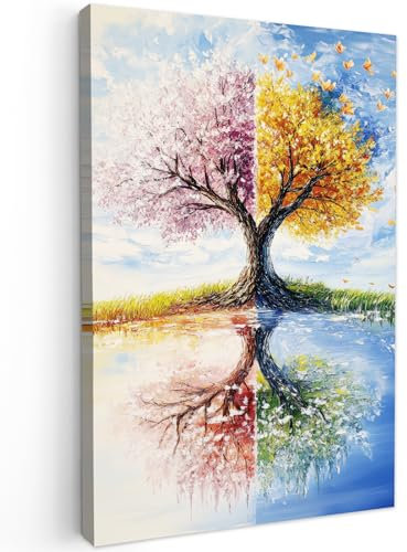MuchoWow© Leinwandbild Groß 80x120 cm XXL Dekoration Wohnzimmer Bilder Pictures Wall Decoration Living Room Wohnungs Deko Moderne Bild Baum - Kunst - Jahreszeiten - Frühling - Herbst