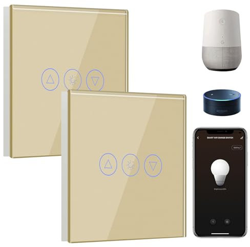 BSEED Smart Dimmer Lichtschalter 1 Fach 2 Weg Wifi Led Dimmer Lichtschalter arbeitet mit Amazon Alexa,Smart home Lichtschalter,Dimmschalter für led lampen Gold(Erforderlich Neutral Draht)-2 Pack