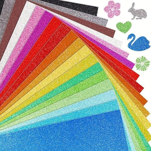 30 Sheets A4 Glitter Cardstock Paper, 15 Colors 250gsm Cardstock Premium Glitter PaperSparkly Shining Card Scrapbook Paper for DIY Projects Card Making Birthday Wedding Graduation Craft Decoration