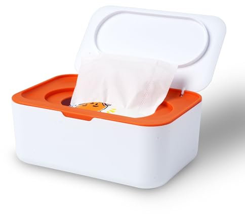 Cheerhom Feuchttücher Box für Baby, Box Feuchtes Toilettenpapier, Box für Feuchttücher mit Deckel, Feuchtes Toilettenpapier Box Orange, Feuchtpapierbox für Schlafzimmer, Auto und Büro