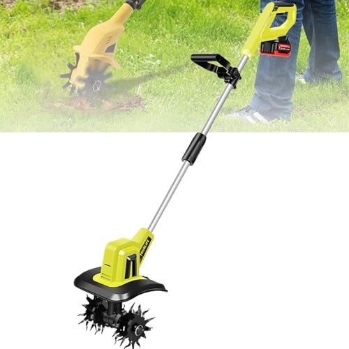 ZephyrGlow Motobineuse sans Fil à Batterie Lithium - Largeur de Travail : 20 cm, Profondeur de Travail : 8 cm, 4 Fraises, Double Poignée Ergonomique,TL-04