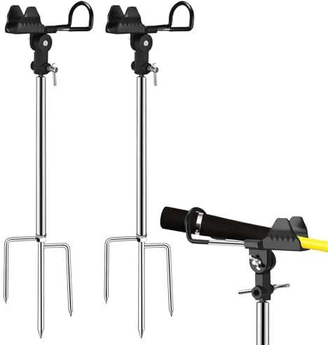 Support Canne a Peche, 2 Pièces Support de Canne à Pêche en Acier Inoxydable 360 Degrés Réglable, Repose Canne a Peche, Porte Canne a Peche pour Rivière Plage Bateau Pêche en Bord de Mer, Noir