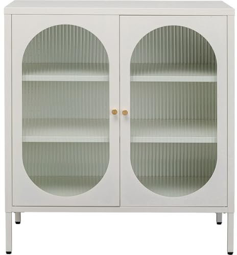 Kare Design Kommode Naxos, Weiß, Kommodenschrank, Aufbewahrung, Stahlgestell, mit 2 Glastüren, Schlafzimmer, 90x80x35 cm (H/B/T)