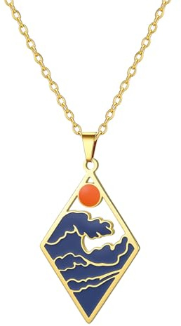 EUEAVAN Ocean Wave Sun Halskette für Frauen Blauer Surf-Anhänger Amulett in Tropfenform Sommer-Strand-Motiv Schmuckgeschenk für Naturliebhaber