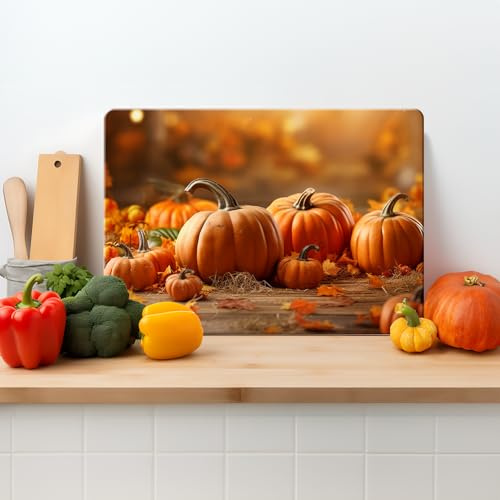 Textured Glass Chopping Board Worktop Saver for Kitchens, Durable, Easy-Clean, Scratch Resistant, Hygienic, Non Slip Feet, Orange Pumpkins, Available in Two Sizes Large 39cm x 29cm