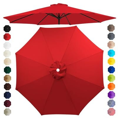 Chinimon Replacement Parasol Canopy 2m/2.5m/2.7m/3m/3.5m, 6/8 Arms Parasol Replacement Cover, Garden Parasol Replacement Canopy for Garden Umbrella Yard Beach (Red, 3m/8-Ribs)