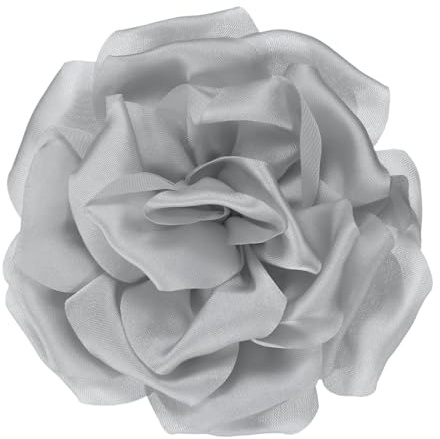 M METERXITY Broche en forme de rose pour femme, 10 cm, faite à la main, en tissu satiné délicat, grandes pivoines, pinces à cheveux pour mariage/fête/vêtements/bijoux cadeaux [10 cm, gris]