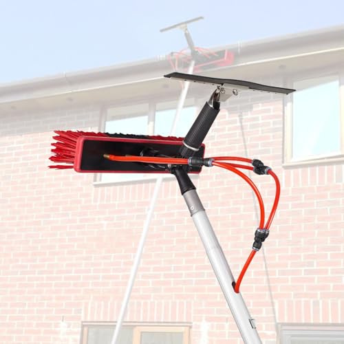 HSHBGS Spazzola Telescopica con Alimentazione ad Acqua, Kit Pulizia Pannelli di finestre, Spazzolone per Pannelli fotovoltaici, Spazzola telescopica per Lavaggio Auto, Camper(35cm,16ft(5m))