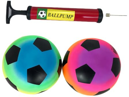 Uonlytech 2 Stück Teiliges PVC Fußball mit Aufblasbaren Regenbogenbällen und Pumpe Langlebig und Kinderfreundlich Großes Dickes Material für Drinnen und Draußen Bunte Zufällige Farbe