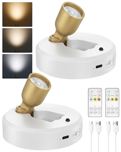 EZVALO Kabellose Spotlight mit Fernbedienung, 4000mAh Akku, 3 Farbtemperaturen, Wiederaufladbarer Wandspot, LED Spots Akku für Gemälde, Kunst, Pflanzen, Porträts (Weiß, 2er Set)