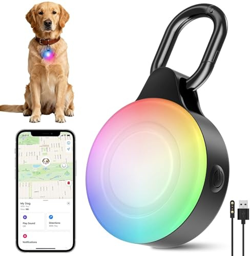 JIARUI Hundelicht mit Tracking,6 LED Modi Wiederaufladbares Hundehalsband | IP68 Wasserdichte LED Haustier Tracking Leuchten, Kompatibel mit Apple Find My, Ohne Abo (nur iOS)