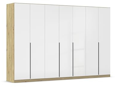 Rauch Möbel Alabama, Schrank, Hochglanz Weiß/Eiche Artisan, Breite 315 cm | Kleiderschrank, 7-türig, Zubehör Classic, für Schlafzimmer, Kinderzimmer, Ankleidezimmer, Garderobe, Flur