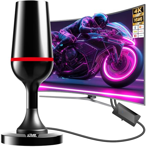 Antenna TV Interna Amplificata Potente, QGClearSO Antenna TV Interna con Base Magnetica Stabile, Ricezione Omnidirezionale 360°, Compatibile con TV 4K/1080P per Canali Locali