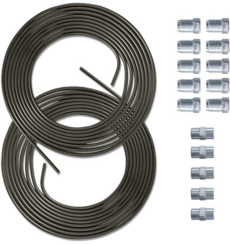 2× Bremsleitung 5 m Ø 4,75 mm aus verkupfertem Stahl, Set inkl. 10 Verschraubungen & 5 Verbindern M10×1, DIN 74234-konform, geeignet für Bördel F, KFZ & Motorrad