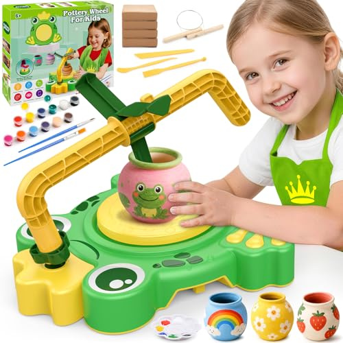 Naxudcoo Pottery Wheel for Kids Ages 6-12, Complete Pottery Painting kit for Kids with 4 Air Dry Clay and Tools, Art Crafts Supplies Toys for Boys Girls, Birthday Gift for Boys Girls 6 7 8+ Years Old