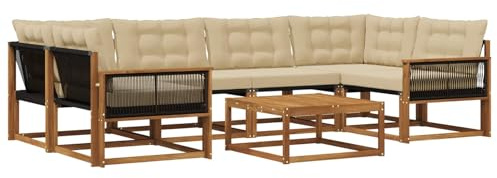 vidaXL Outdoor-Sofagarnitur mit Kissen 7 pcs Natur und Beige, Garten, modernes Outdoor-Sofa, gemütliches Möbel, langlebige Lounge, perfekte Terrasse-Sitzgruppe