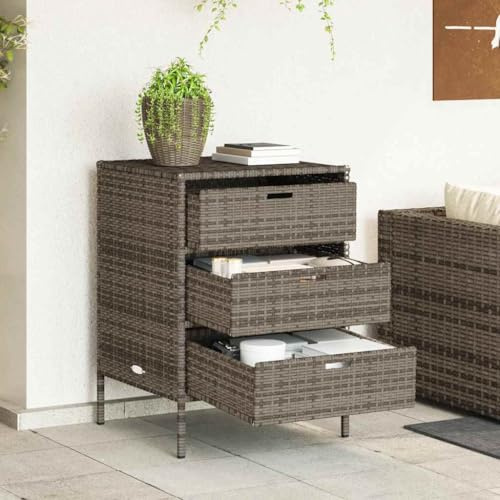 Runheo Armoire de jardin grise en polyrotin - 55 x 59 x 80 cm - Avec 3 tiroirs - Cadre en acier revêtu par pulvérisation - Résistant aux intempéries - Pour jardin, terrasse, balcon, piscine, espace de