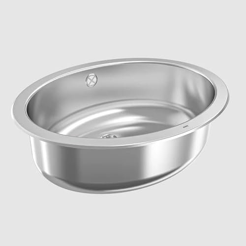 KWC 2D Rondo Waschtisch oval - Aufsatzwaschbecken mit Ab- und Überlaufgarnitur, Edelstahl hochglanzpoliert