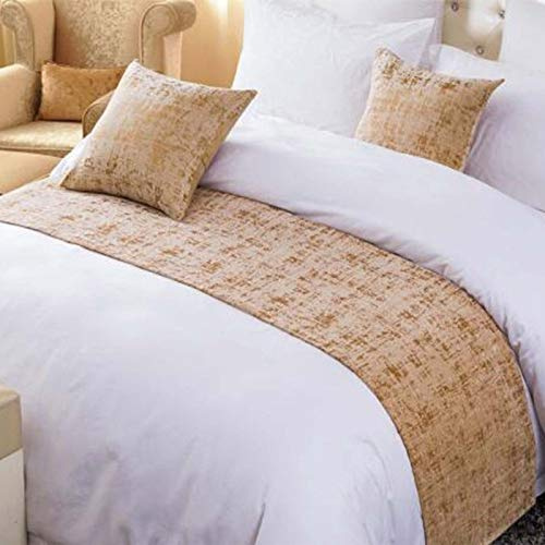OSVINO Bettläufer 1x Stück Chenille Einfarbig Flauschig Wärmehaltung Betttuch für Sofa Schlafzimmer Hotelzimmer (240x 50cm für 180cm Bett, Beige)