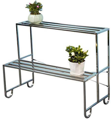 WRRAC-Stand Boden Pflanzenstand 2-stufiges Blumenregal Edelstahl-Lagerregal für drinnen und draußen Garten, 88 x 44 x 70 cm