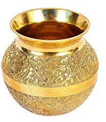 TreegoArt Pure Brass Lota Pooja Kalash Copper Pot Arti Lota | Brass Karwa Lota DHANTERASH Special Medium (Gold_3 Inch X 3 Inch X 3.5 Inch)