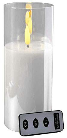 Klocke Dekorationsbedarf Hochwertige LED Kerze im Glas - mit Fernbedienung & Timer - ? 10 cm - Realistische & Flackernde Flamme - Weihnachten Deko (Weiß, Höhe: 25 cm)