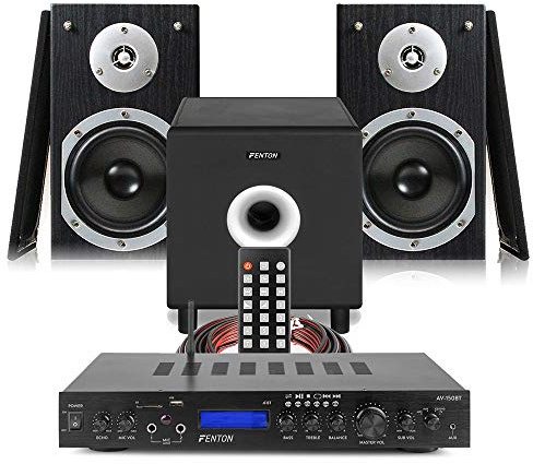 Fenton SHFB55B 2.1 Stereo Surround Sound System - HiFi Bookshelf Speakers with Bluetooth Amplifier, Active 8-Inch Subwoofer