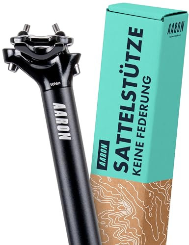 AARON Post Sattelstütze mit 31,6 mm Durchmesser, Aluminium Sattelrohr mit 350 mm Länge, Stütze für Cityrad, Trekkingrad, Tourenrad und Mountainbike mit Skala in Schwarz