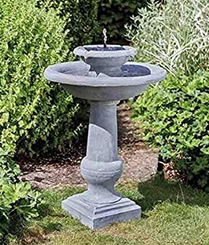 Garden Mile Solar Fountain Water Feature Traditional Stone Effect Resin Garden Solar Powered Ornamental Fountain Bird Bath Patio Energy Efficient 2 Tier Water Feature