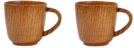 Holz Kaffeetasse Trinkbecher Deko-Becher Holztasse, 2er Set Natürliche Teetasse Kaffeebecher Aus Umweltfreundlichem Holz, Vintage Handgefertigte Runde Teetasse Mit Griff Für Kaffee Tee Milch