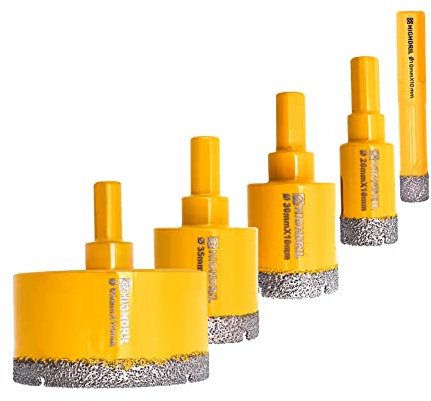 HIGHDRIL 5Pcs Diamond Core Drill Bit,Diameter 10mm/20mm/30mm/35mm/65mm with Triangle Shank Vacuum Brazed Hole Saw for Concrete Granite Marble Glass Porcelain Tile Masonry Brick