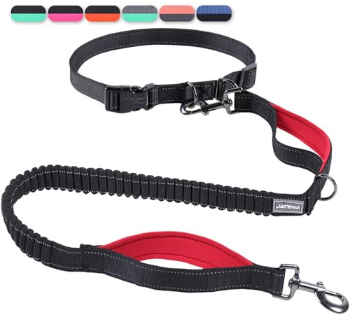 VIVAGLORY Freihandleinen für Hunde, Joggingleine Bungeeleine Freihändige Hundeleine für Mittlere und Große, Reflektierende Hunde Taillenleine zum Spazierengehen, Schwarz/Rot